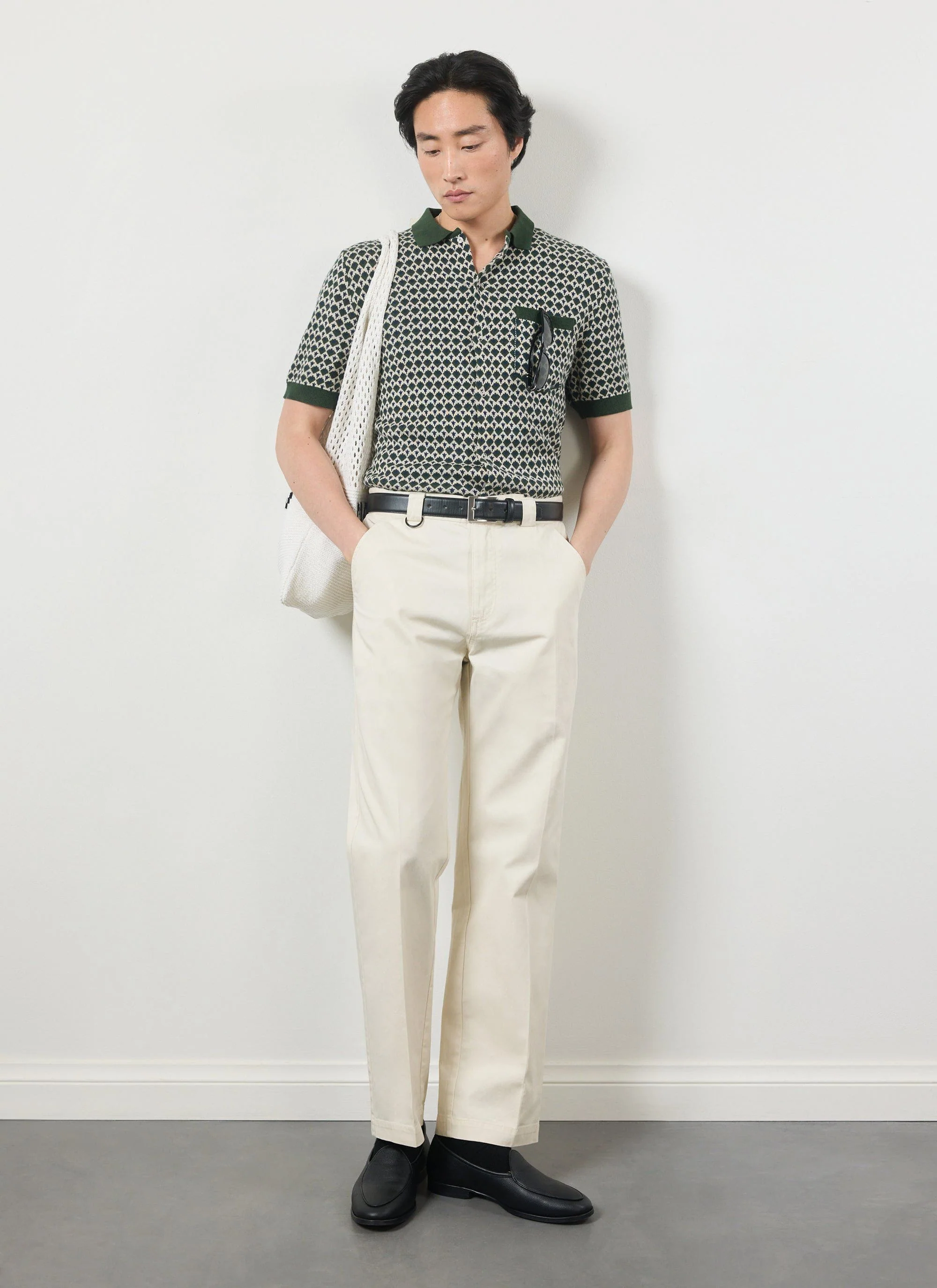 Casa Piccante Shirt | Knitted Cotton | Green Jacquard