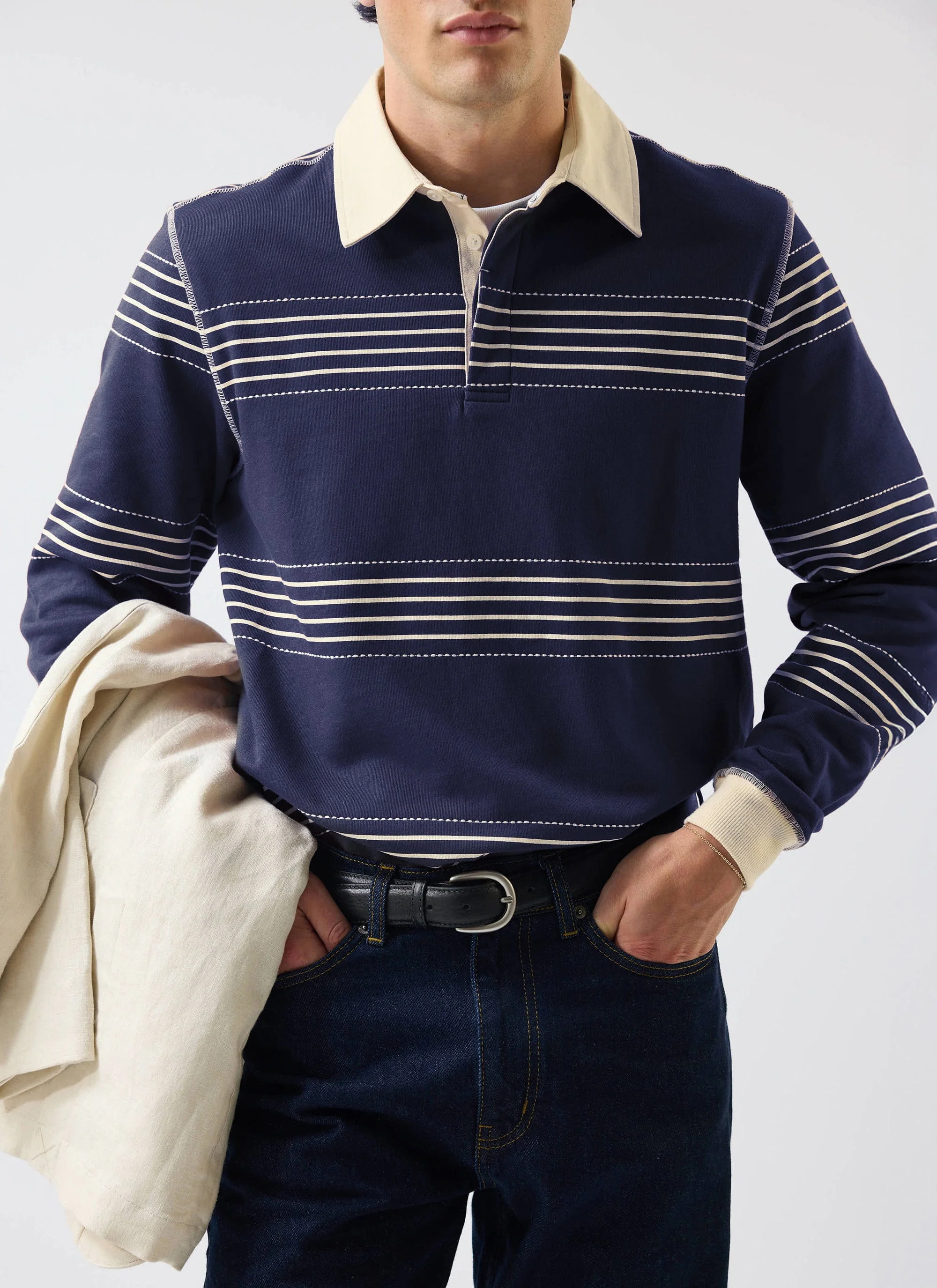 5613-editor-striped-rugby-polo-shirt-cotton-navy-2.webp Editor Striped Rugby Polo Shirt | Cotton | Navy