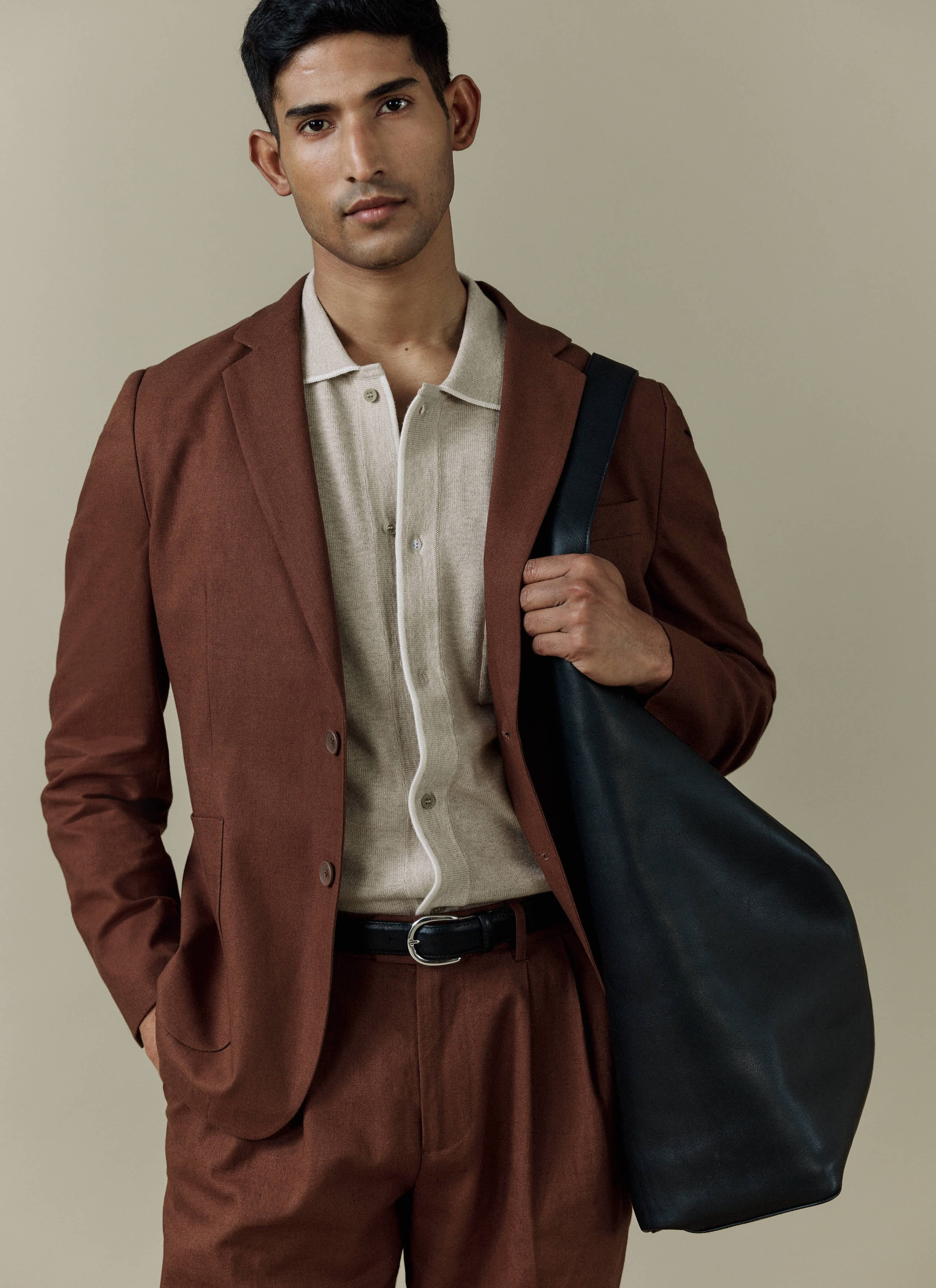 Tailored Linen Blazer | Brown