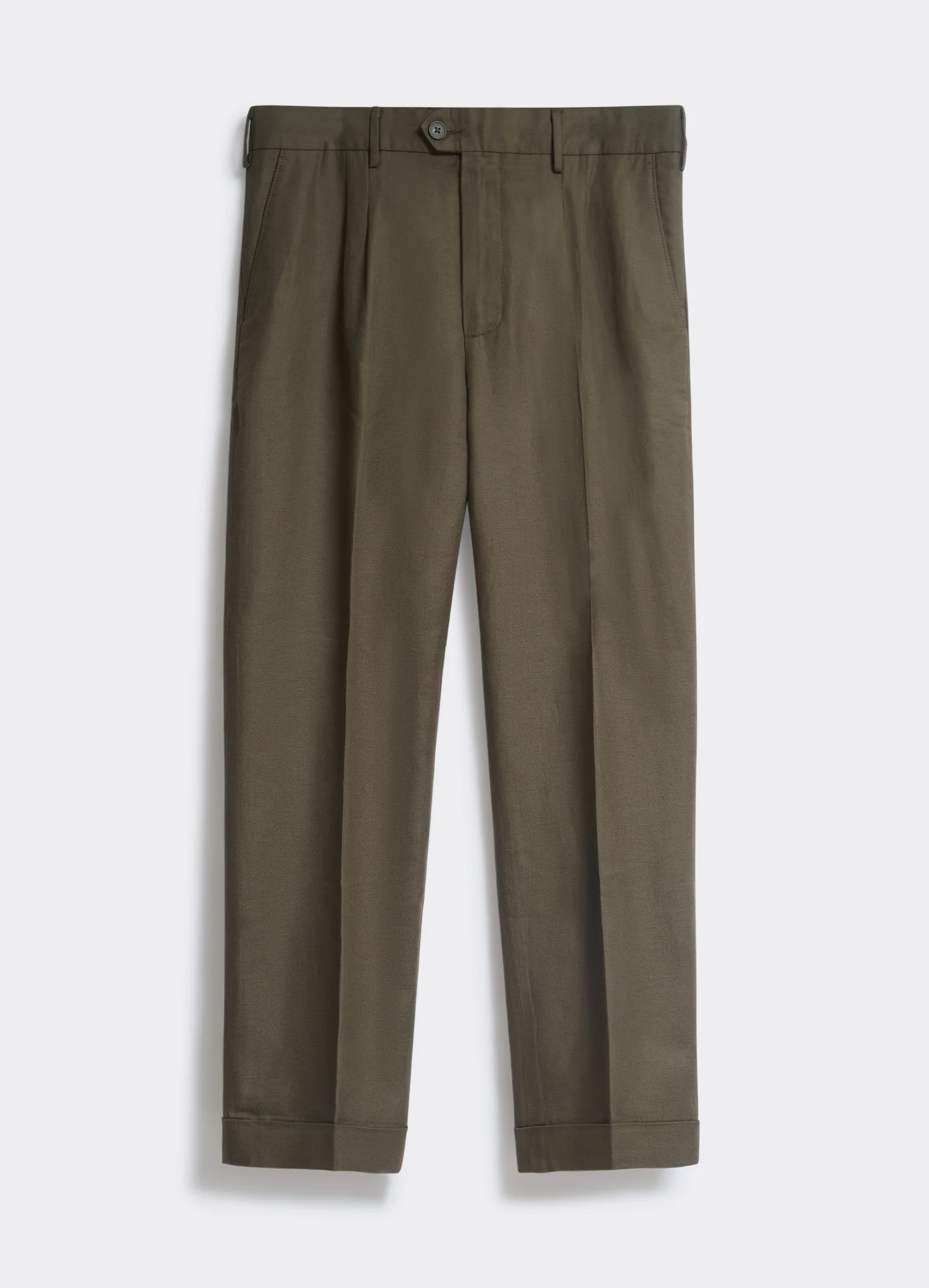 5793-twin-pleated-trousers-linen-khaki-1.webp Twin Pleated Trousers | Linen | Khaki