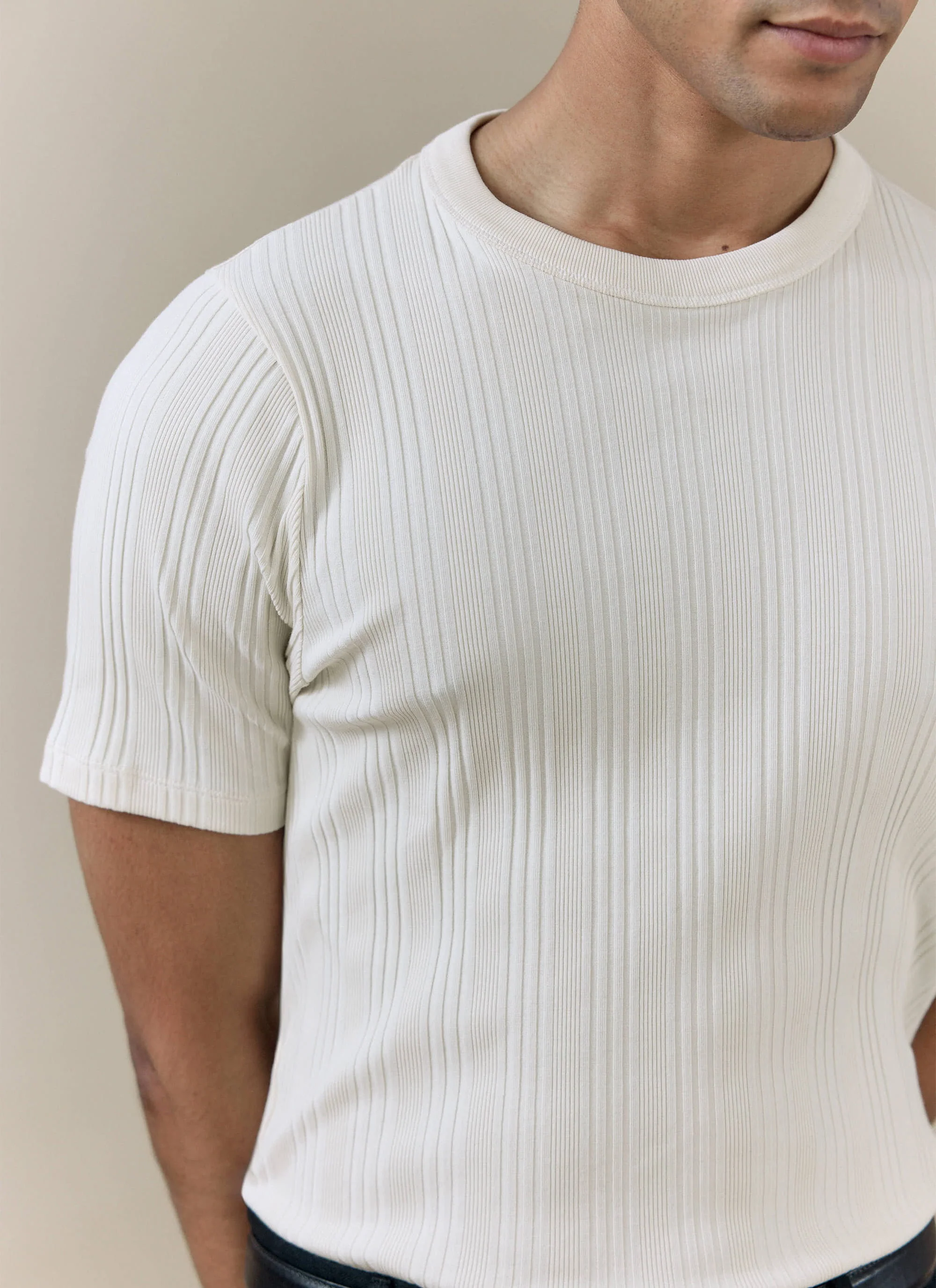587-leon-slim-ribbed-t-shirt-cotton-cream-1.webp Leon Slim Ribbed T Shirt | Cotton | Cream