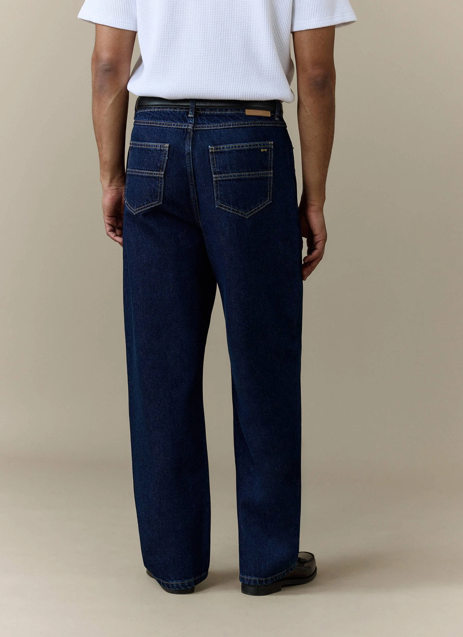 Pleated Denim Jeans | Cotton | Dark Indigo Blue