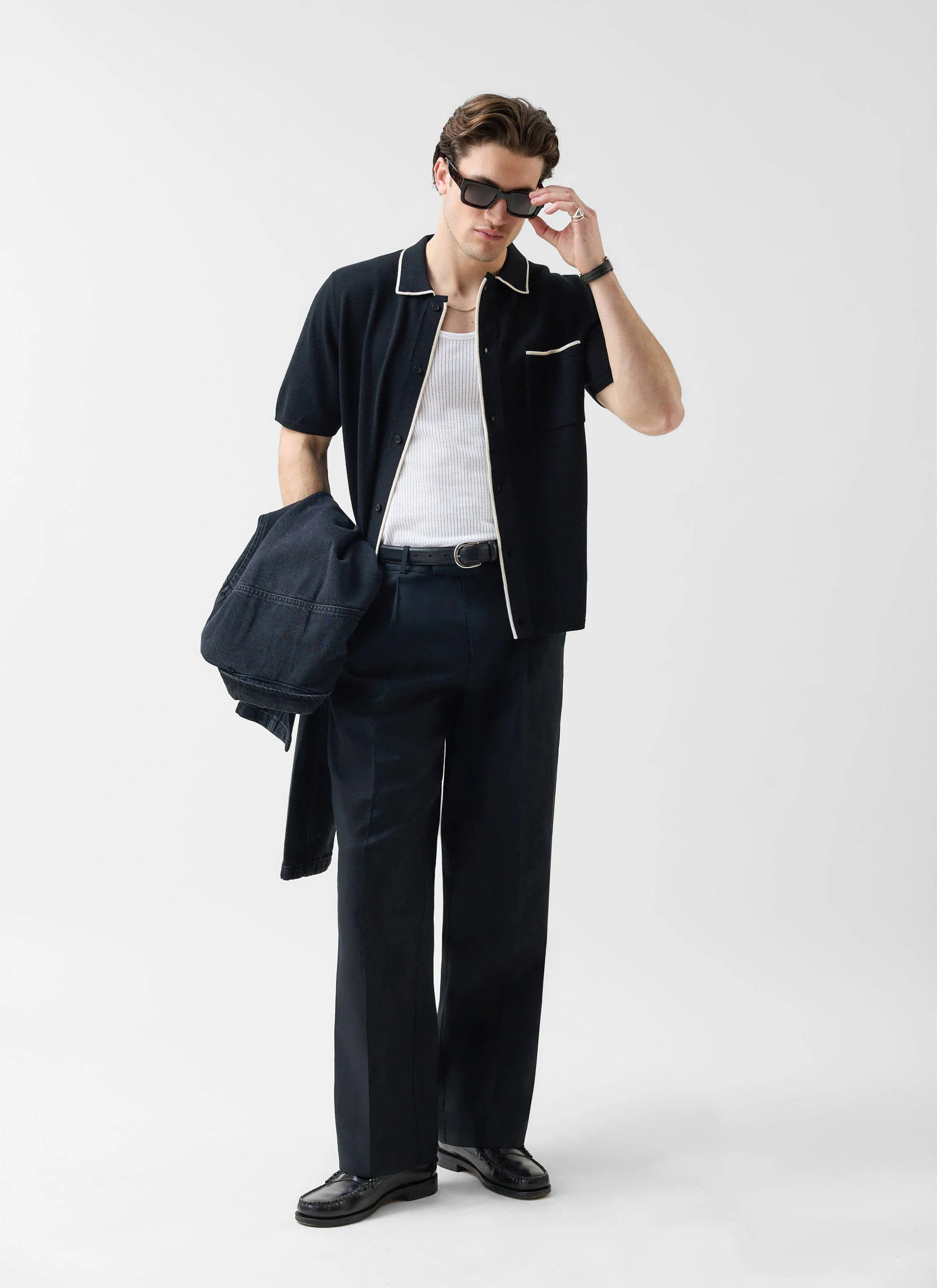 628-contrast-trim-regular-knitted-shirt-wool-black-1.webp Contrast Trim Regular Knitted Shirt | Wool | Black
