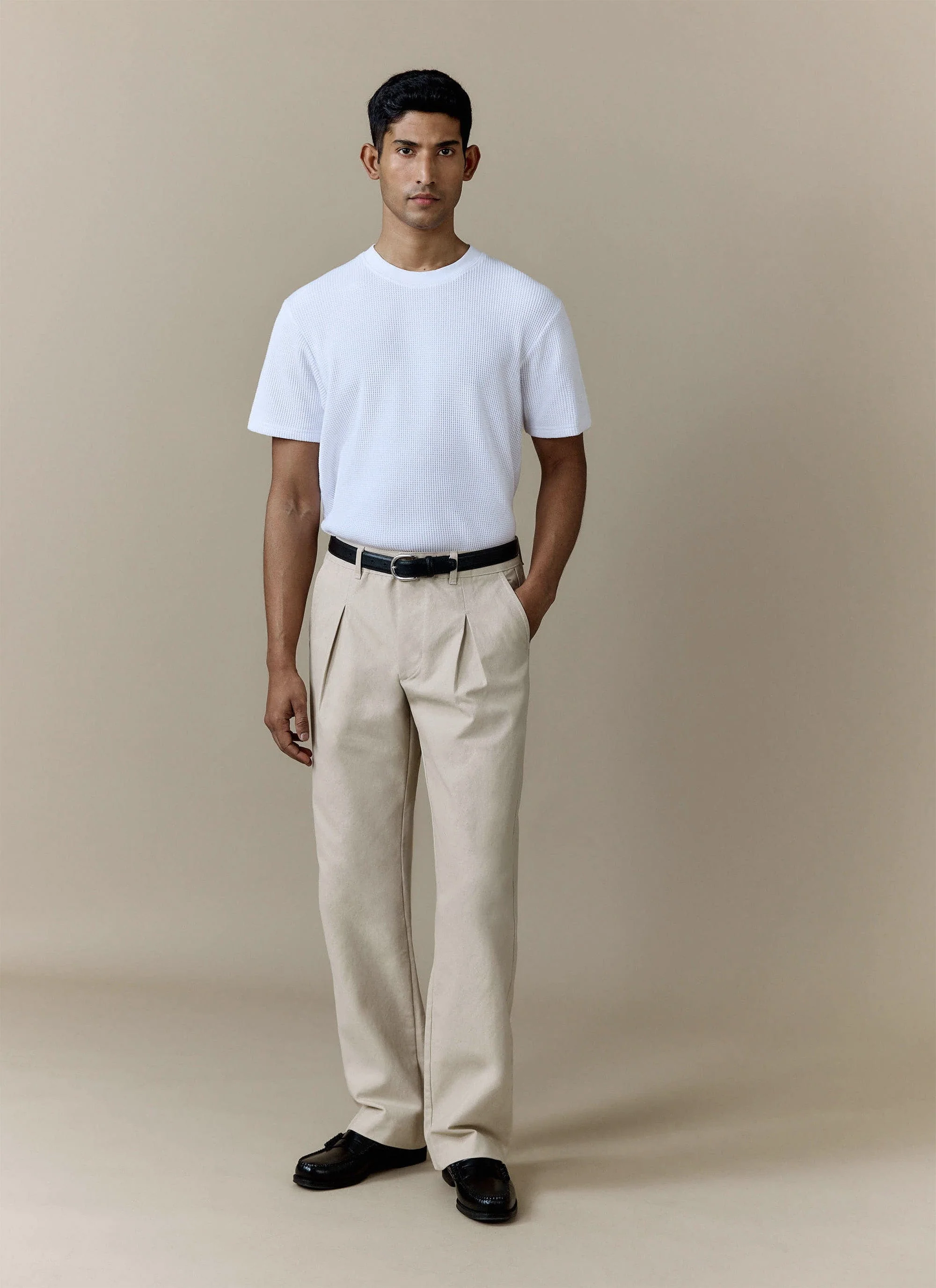 Seb Inverted Pleat Trousers | Cotton | Cream