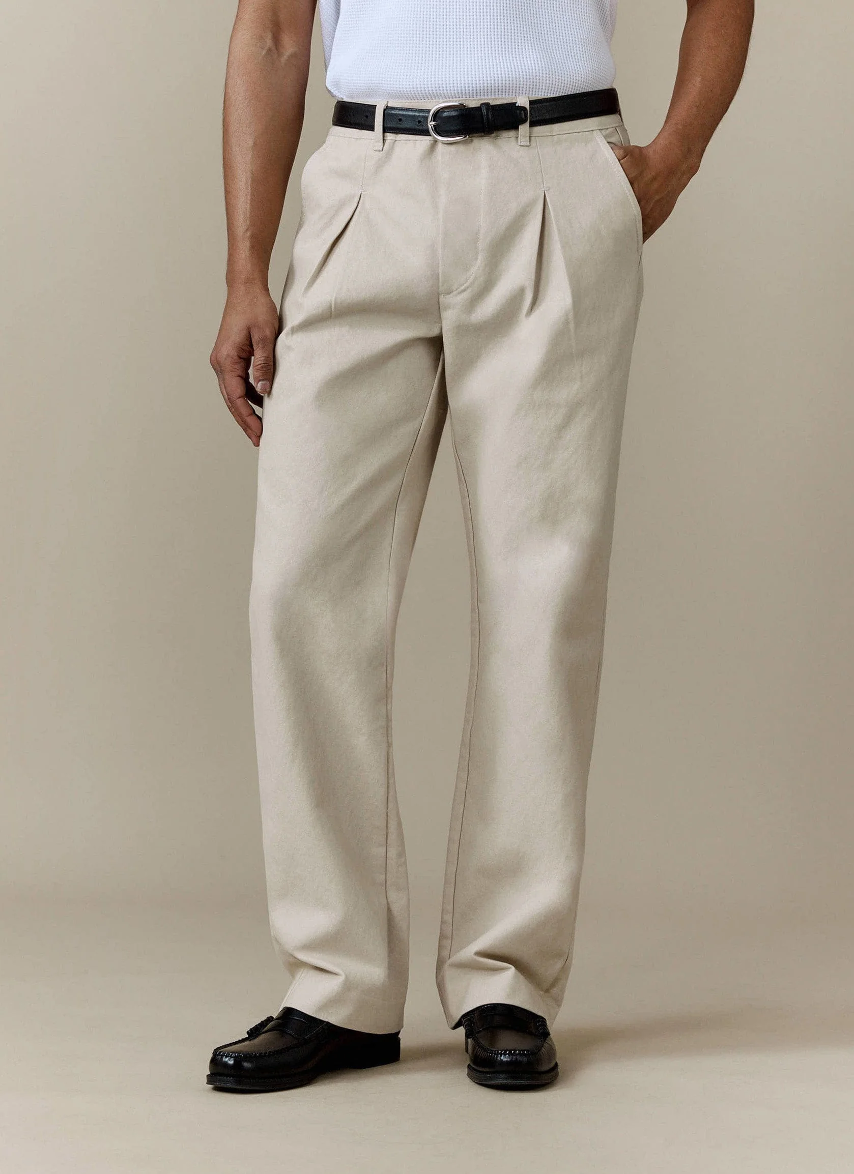 Seb Inverted Pleat Trousers | Cotton | Cream
