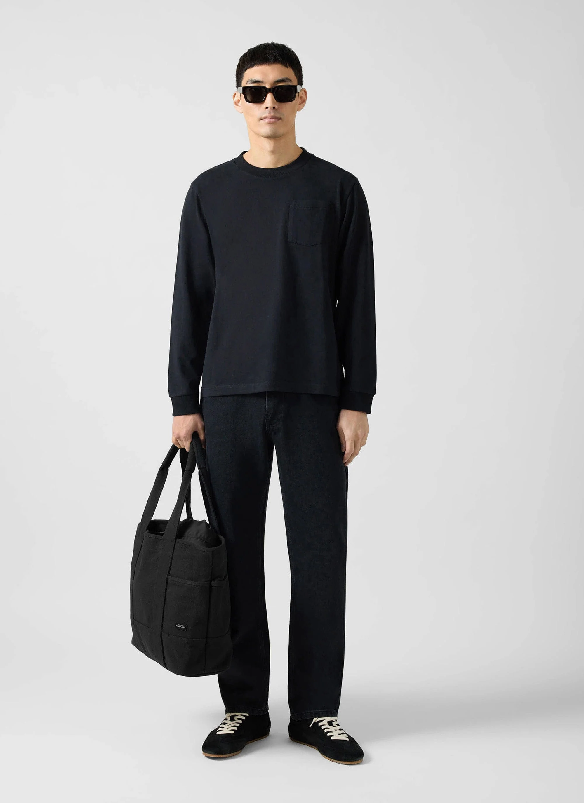 Long Sleeve Pocket T Shirt | Organic Cotton | Black