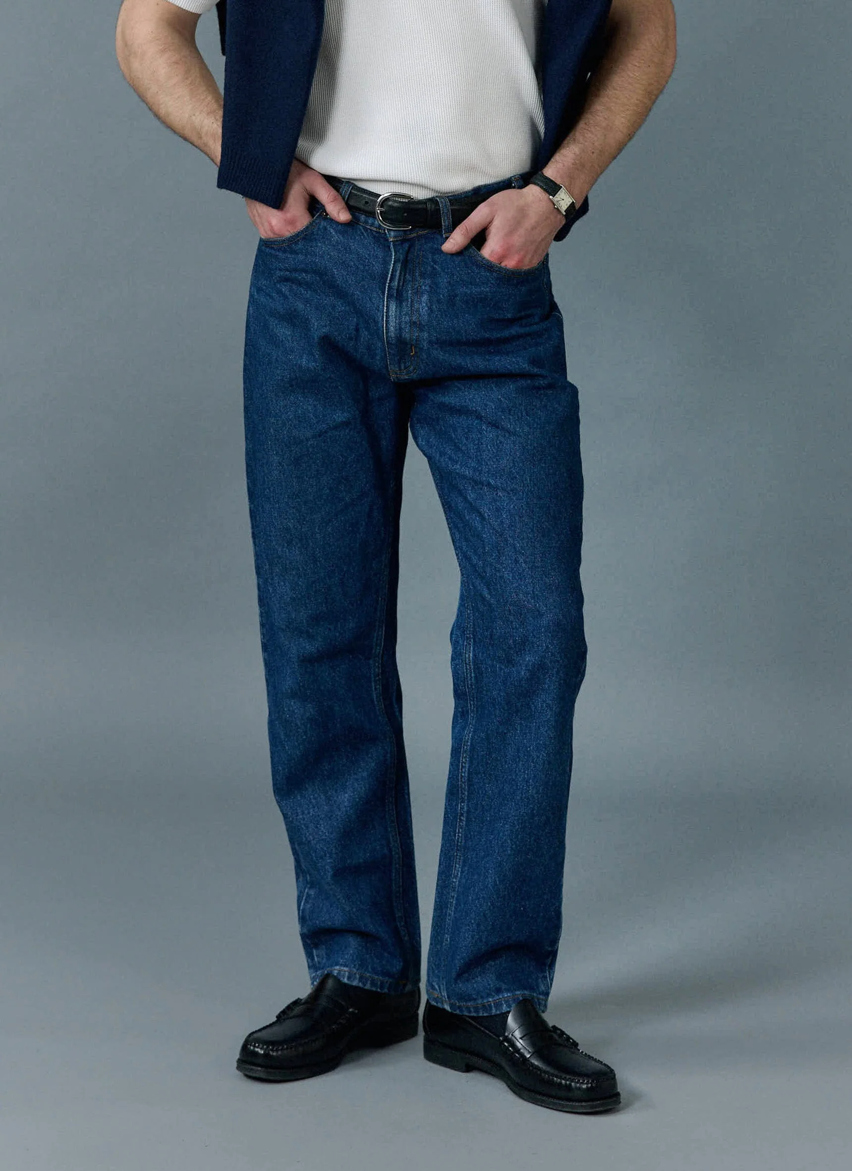 764-straight-leg-denim-jeans-cotton-mid-wash-blue-1.webp Straight Leg Denim Jeans | Cotton | Mid Wash Blue