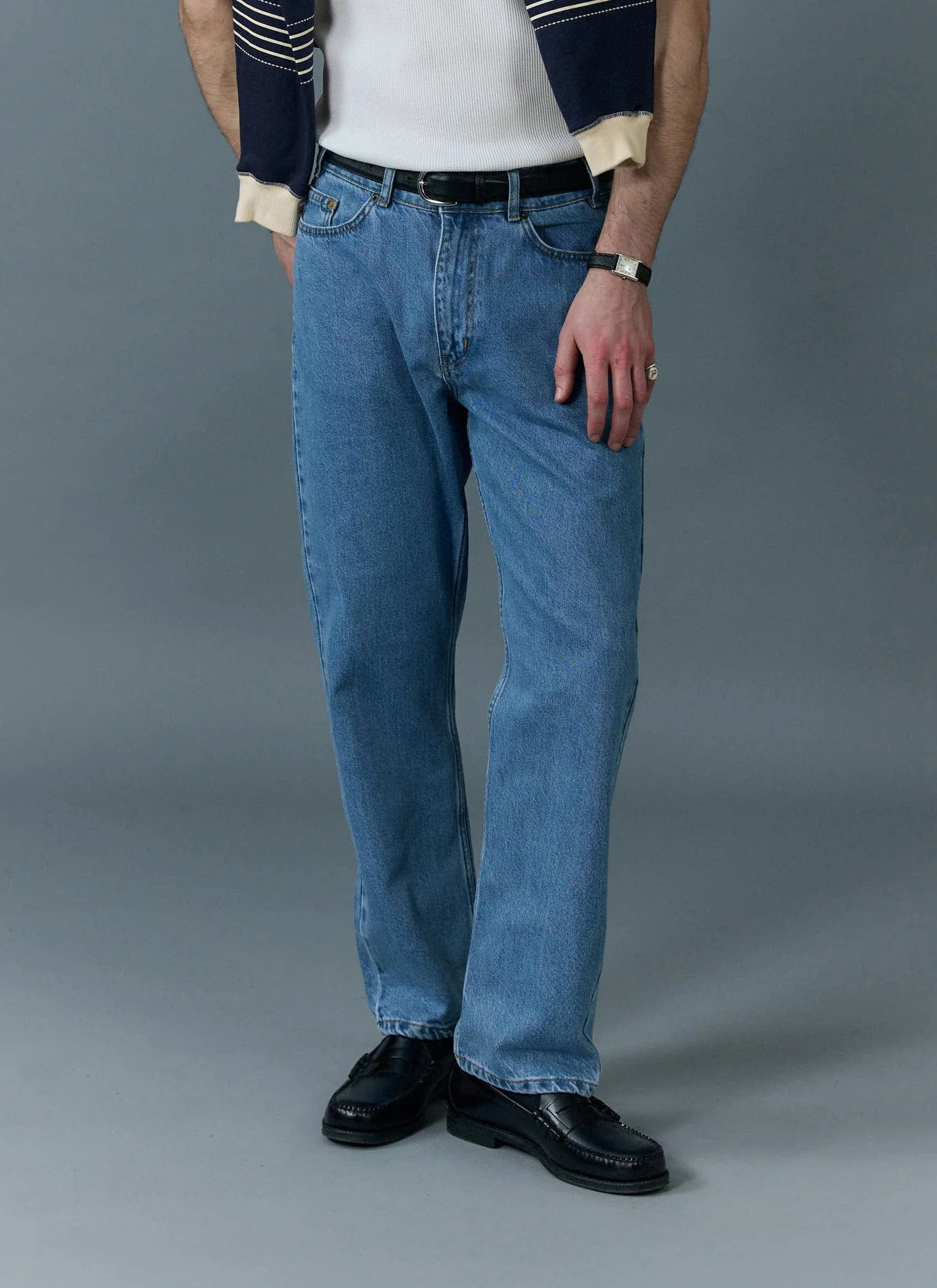 859-straight-leg-denim-jeans-cotton-light-wash-blue-1.webp Straight Leg Denim Jeans | Cotton | Light Wash Blue