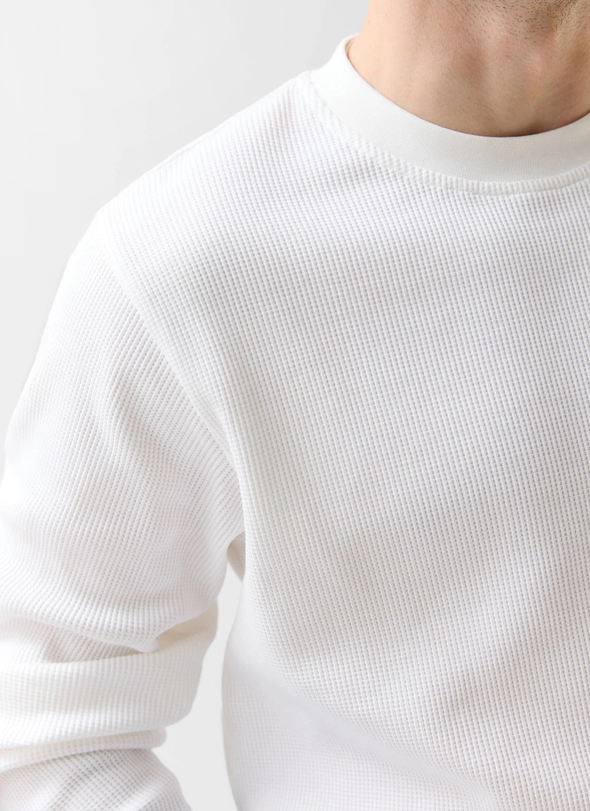 900-waffle-long-sleeve-t-shirt-cotton-white-1.webp Waffle Long Sleeve T Shirt | Cotton | White