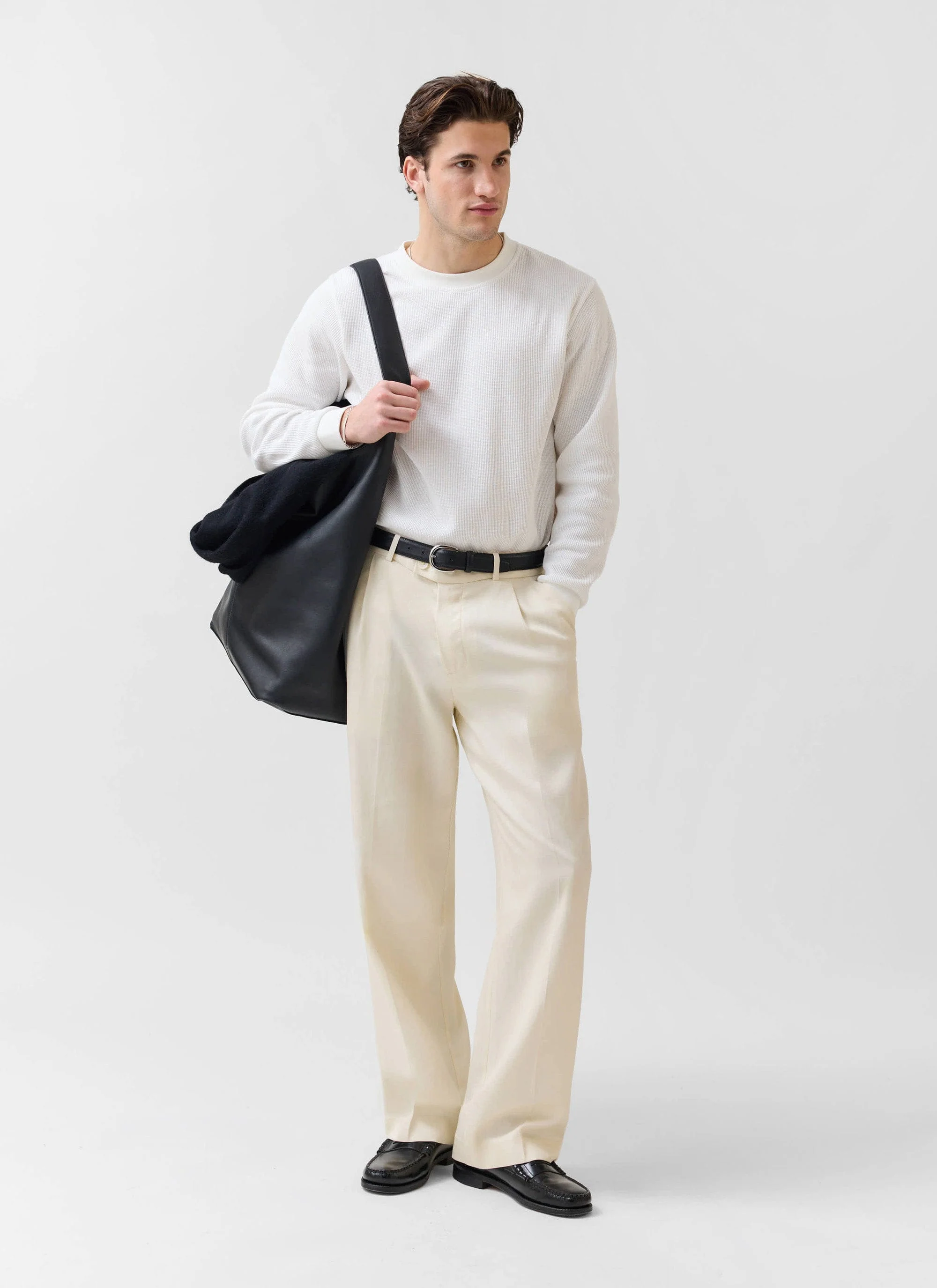 900-waffle-long-sleeve-t-shirt-cotton-white-4.webp Waffle Long Sleeve T Shirt | Cotton | White