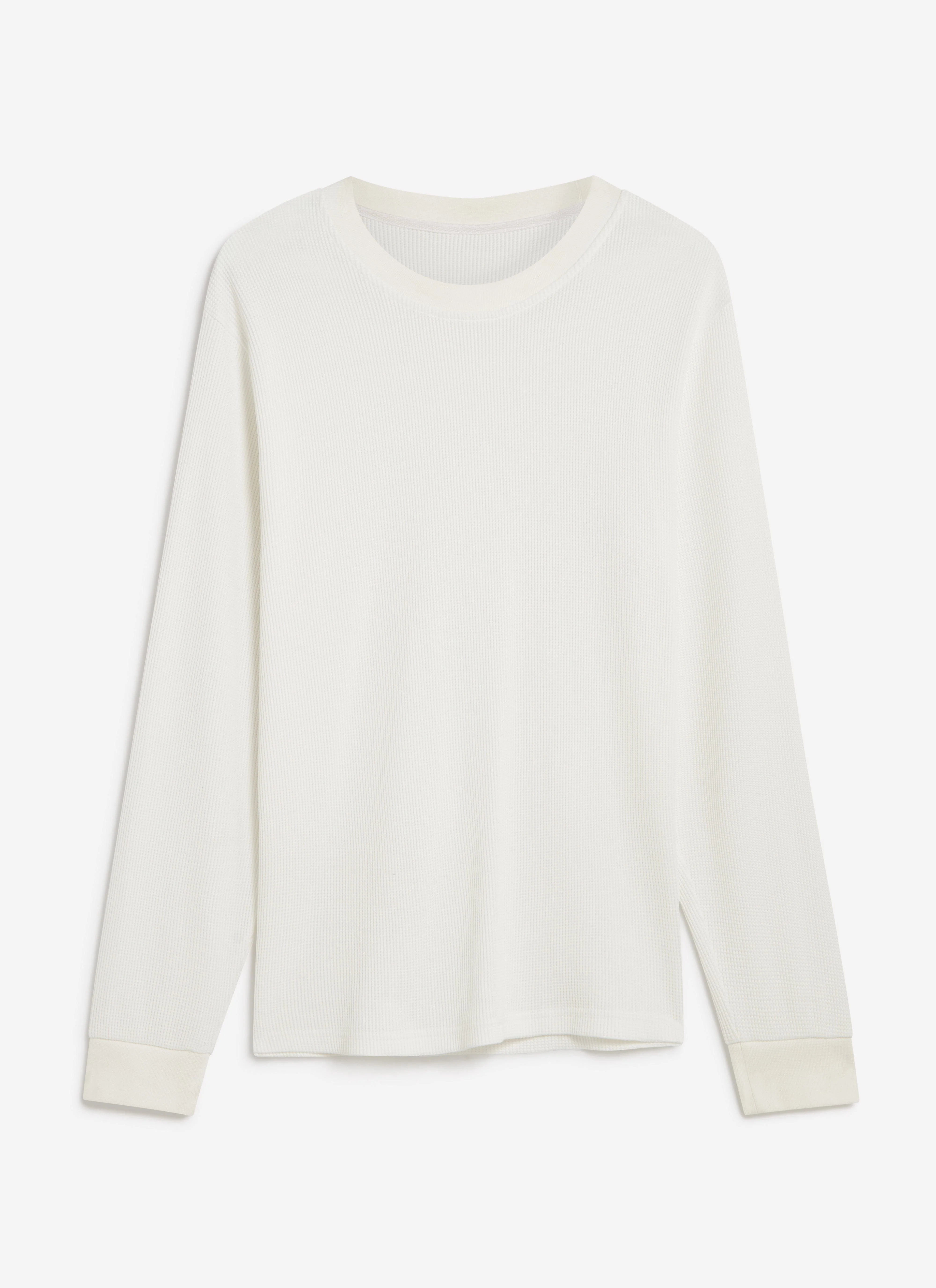 900-waffle-long-sleeve-t-shirt-cotton-white-5.webp Waffle Long Sleeve T Shirt | Cotton | White
