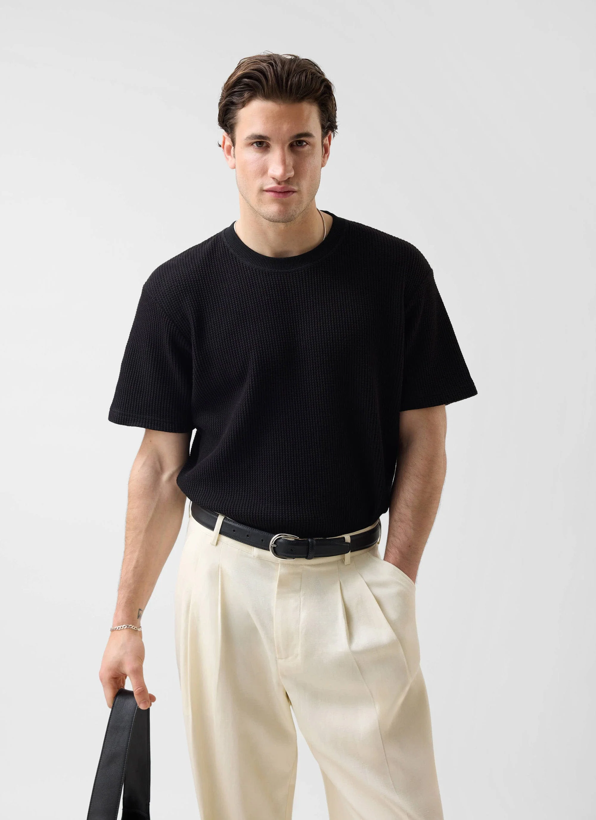 914-waffle-short-sleeve-t-shirt-cotton-black-1.webp Waffle Short Sleeve T Shirt | Cotton | Black