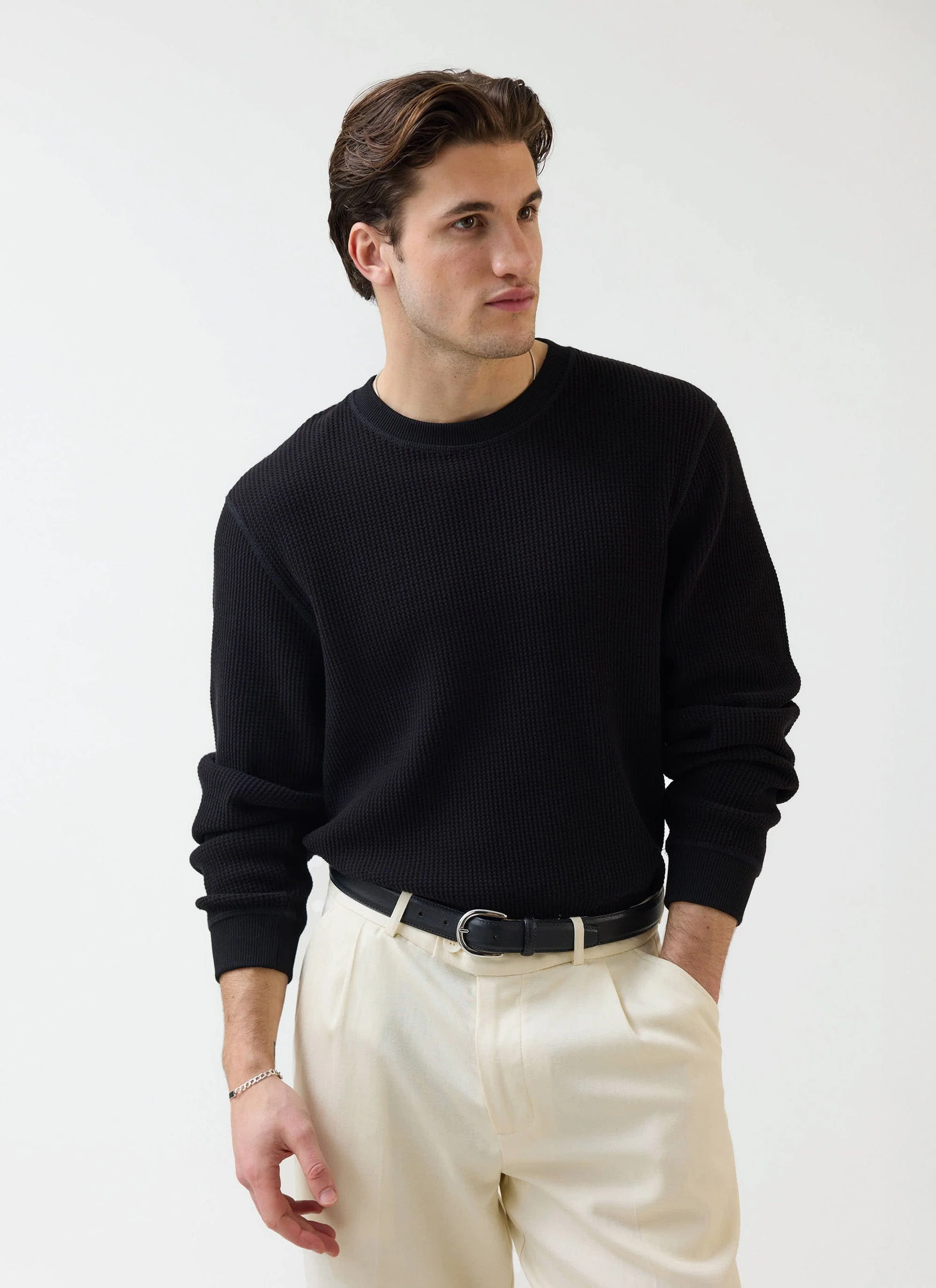 977-waffle-long-sleeve-t-shirt-cotton-black-1.webp Waffle Long Sleeve T Shirt | Cotton | Black